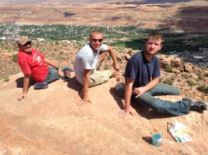 Me, Tyler, and Jonny at the overlook at the end of the Moab Rim trail. Downtown Moab is directly behind us